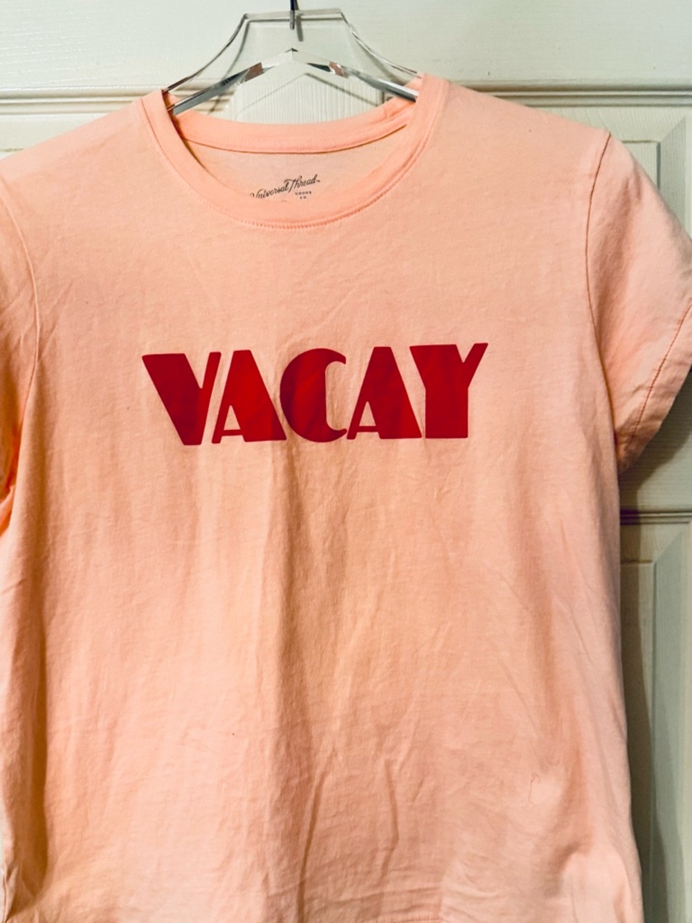 VACAY Graphic Tee in Soft Pink with Red Print L